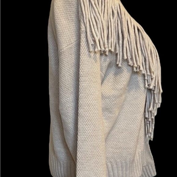 Grace + Karma Cream Cowl Turtleneck Sweater with Fringe Detail - Picture 3 of 5